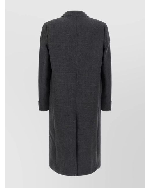 Dries Van Noten Black Wool Long Double-Breasted Coat for men