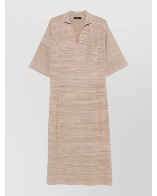 Fabiana Filippi Natural Striped V-Neck Short-Sleeve Maxi Dress