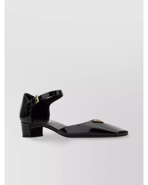 Prada White Leather Pumps With Ankle Strap And Pointed Toe
