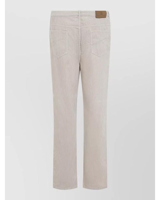 Brunello Cucinelli White Cotton Corduroy Chino Straight Leg Pants for men