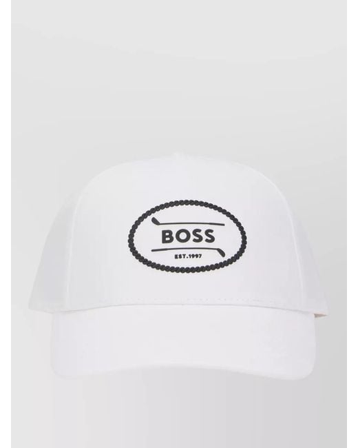 Boss White Cotton Logo Baseball Cap for men