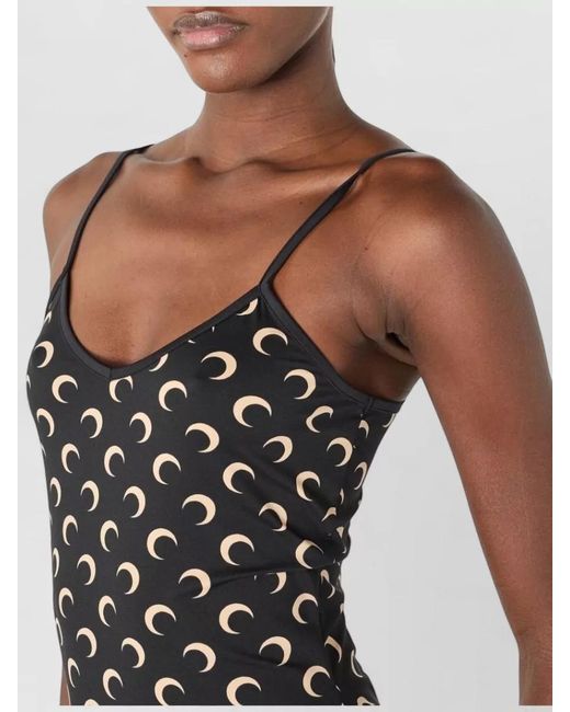 MARINE SERRE Black Printed Jersey Strappy Mini Dress