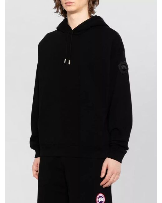 Canada Goose Black Hooded Sweater Drawstring Hood Ribbed Trims for men