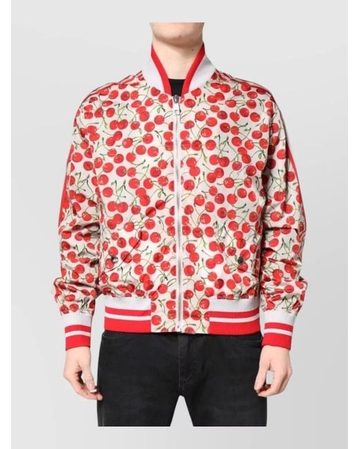 Dolce & Gabbana Red Cherry Print Bomber Jacket for men