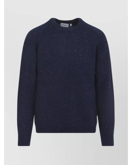 Carhartt Blue Crew Neck Speckled Knit Sweater With Ribbed Cuffs for men