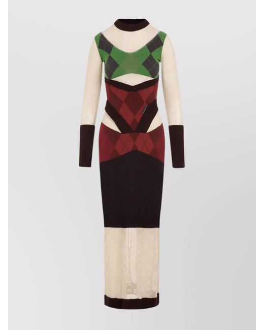 MARINE SERRE White Ribbed Knit Long-Sleeve Midi Dress