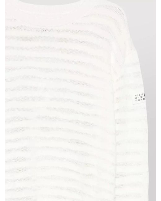 MM6 by Maison Margiela White Striped Cotton Knitted Logo Appliqué Crewneck Sweater for men