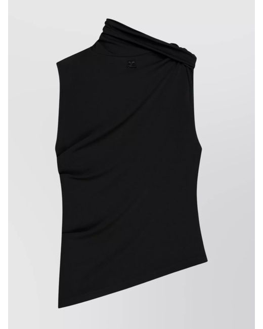 Courreges Black Draped Asymmetric Sleeveless Top