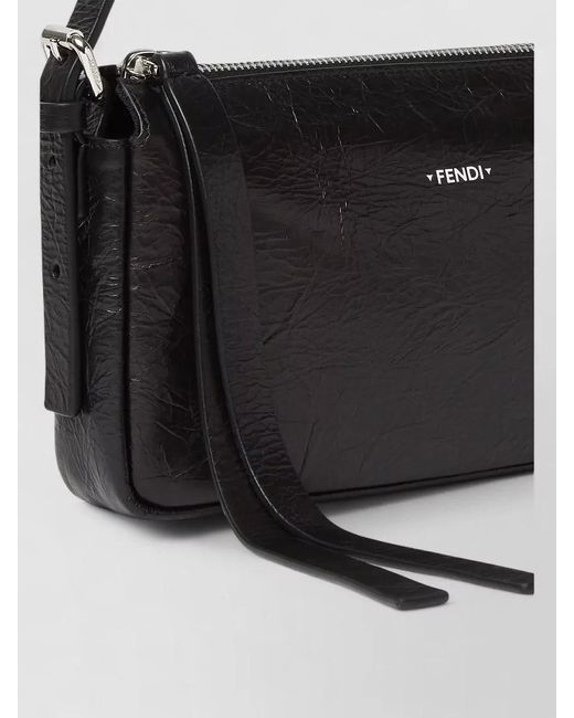 Fendi Black Small Calfskin Clutch Zip Top Shoulder
