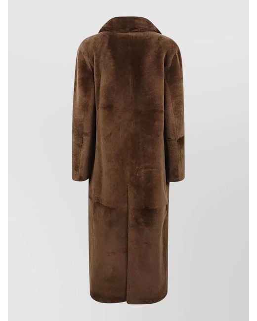 FURLING BY GIANI Brown Long Faux Fur Coat Notch Lapels