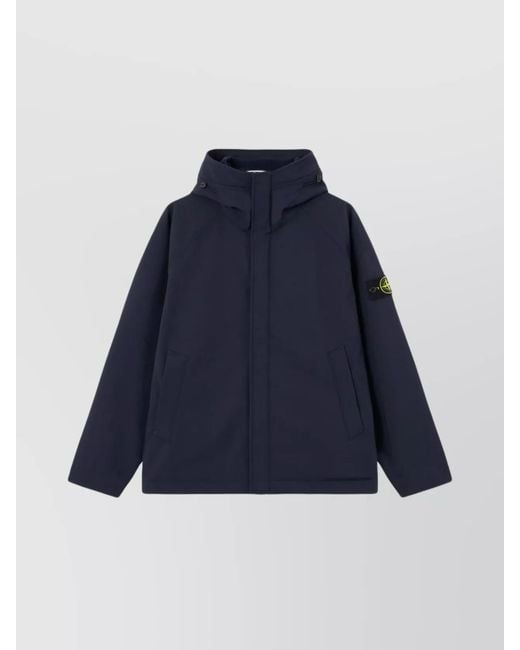 Stone Island Blue Soft-Shell Hooded Jacket for men