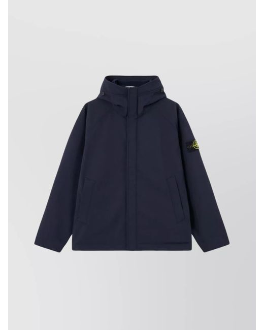 Stone Island Blue Soft-Shell Jacket Hood Pockets for men