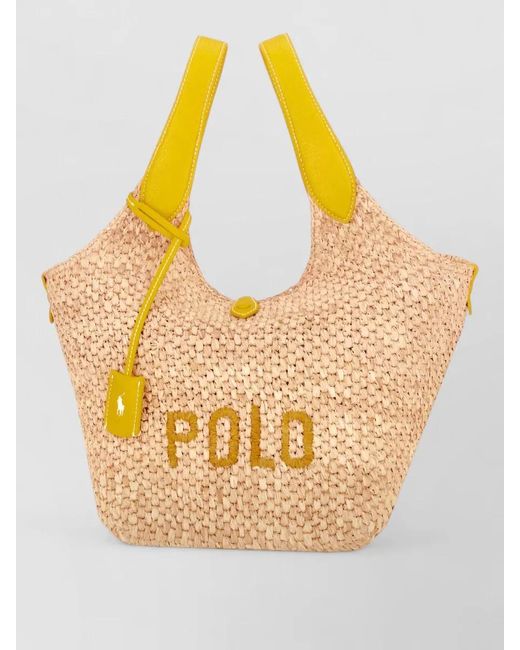 Ralph Lauren Orange Medium Beach Tote Woven Texture Handles