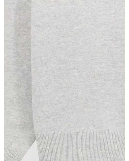 Brunello Cucinelli White Cashmere Crew Neck Sweater Regular Fit Ribbed for men