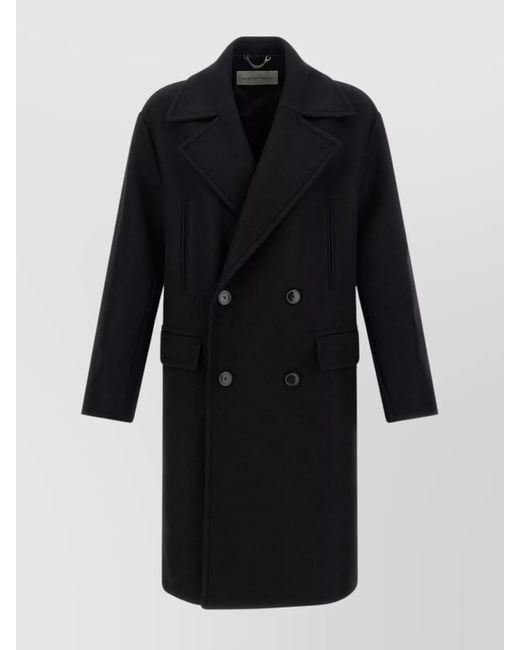 Dries Van Noten Black Double-Breasted Coat Flap Pockets for men