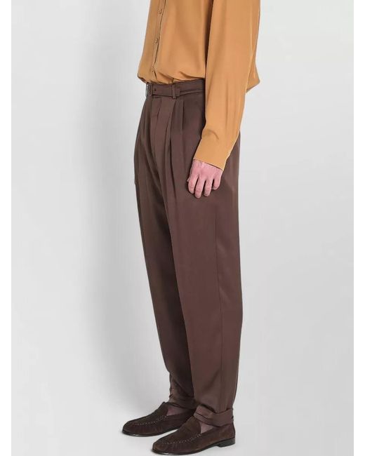 Saint Laurent Brown Silk Mid-Rise Wide-Leg Cuffed Tailored Trousers for men