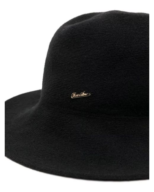 Borsalino Black Wool Blend Cloche Hat With Wide Brim