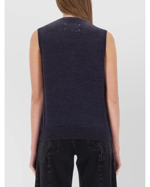 Maison Margiela Blue Wool V-Neck Vest