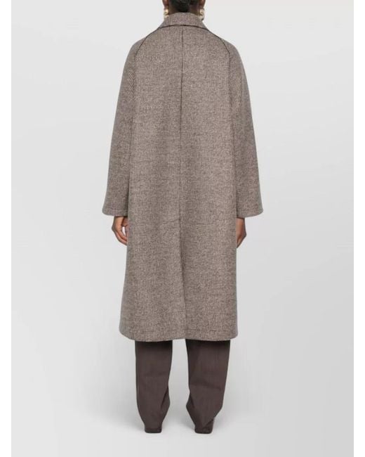 Harris Wharf London Gray Cashmere Wool Coat Houndstooth Long Sleeves