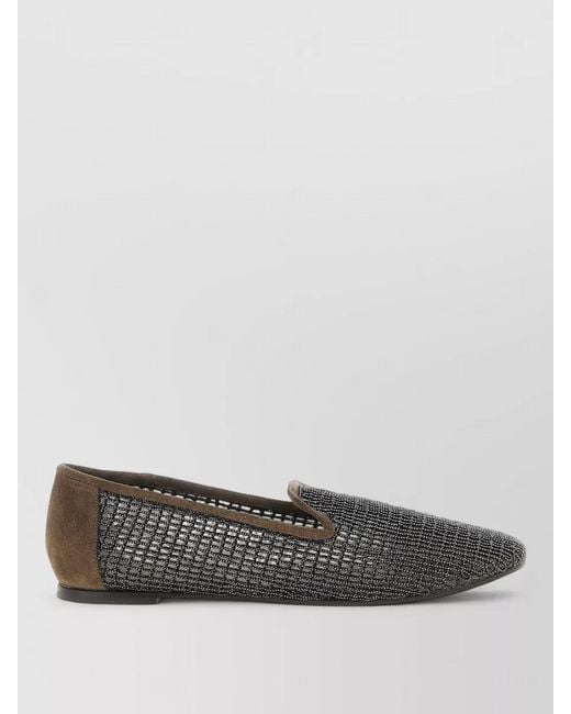 Brunello Cucinelli Gray Mesh Loafer Slippers Monile Embroidery Detail
