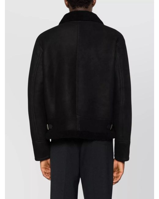 Tagliatore Black Shearling Leather Jacket for men