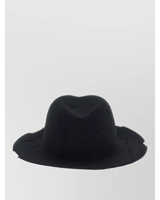 Yohji Yamamoto Blue Distressed Hat Featuring Wide Brim for men