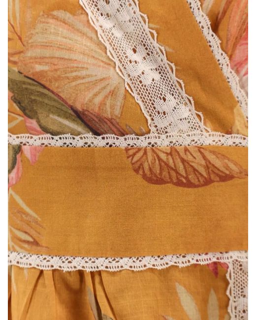 Zimmermann Brown Cotton Floral-Print Wrap Mini Dress
