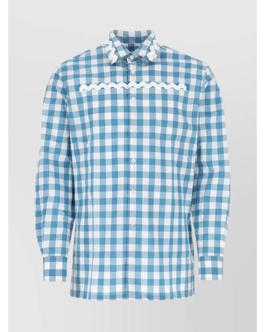 Prada Blue Embroidered Cotton Poplin Shirt for men