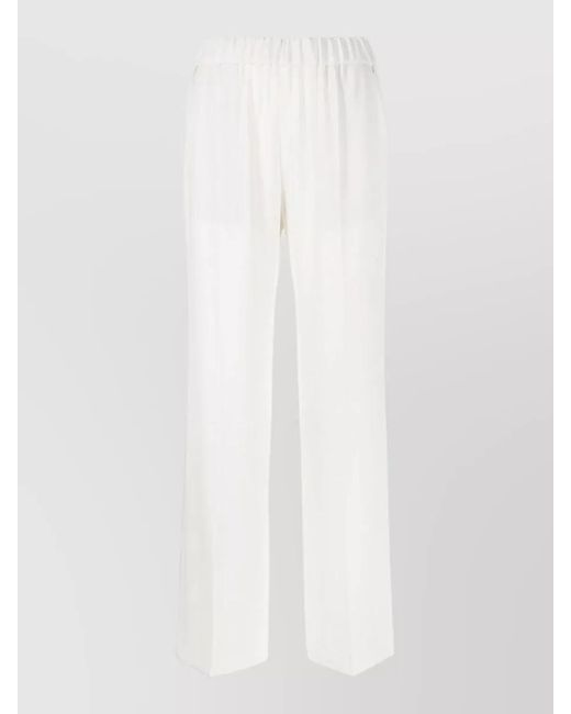 Alberto Biani White High Waist Cady Trousers Pressed Crease
