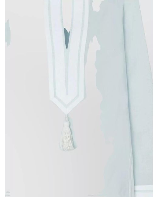 Tory Burch Blue Cotton V-Neck Long-Sleeve Tunic