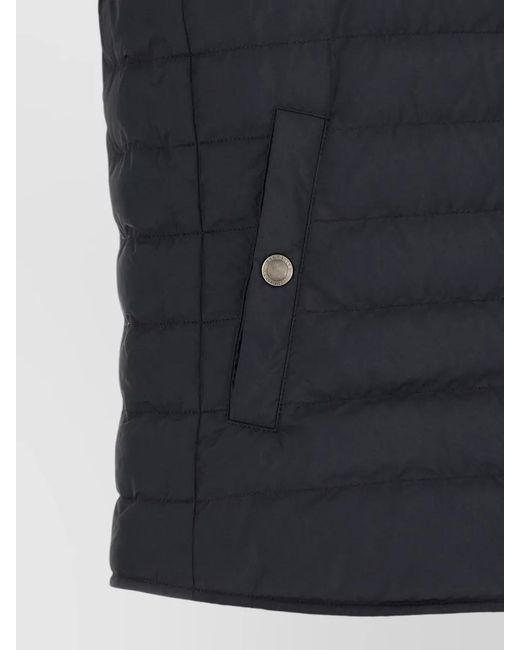 Brunello Cucinelli Blue Quilted Techno Fabric Vest Raised Collar for men