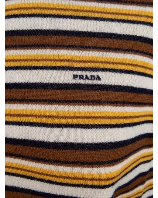 Prada Black Crew Neck Striped Knit Top Short Sleeves