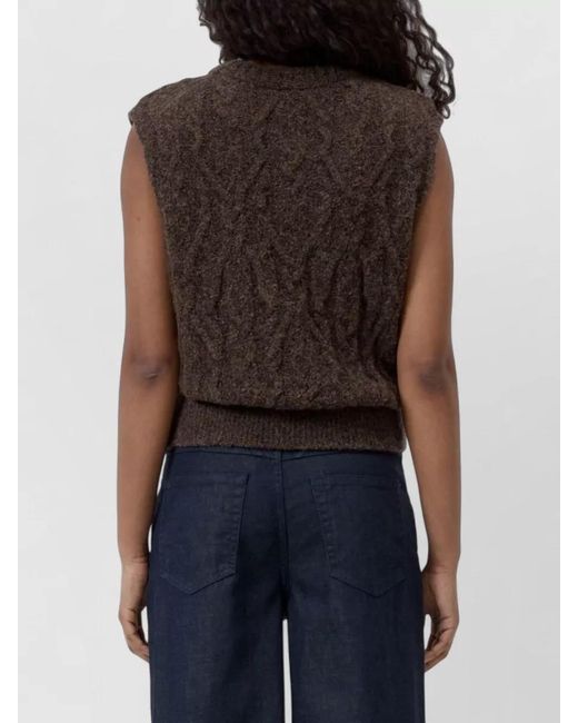 Closed Brown Wool Blend Vest Cable Knit Crew Neck