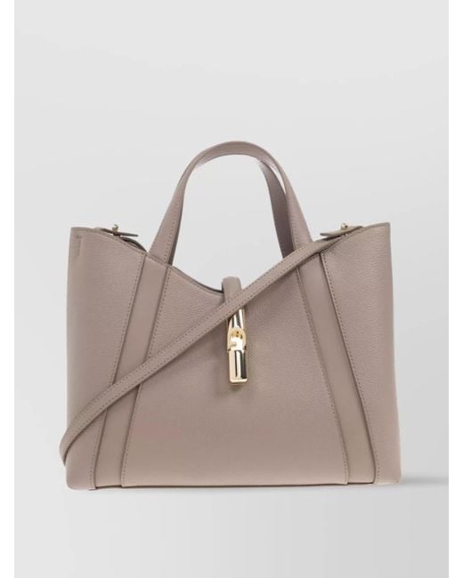 Furla Natural Structured Shoulder Bag With Crossbody Strap And Top Handle