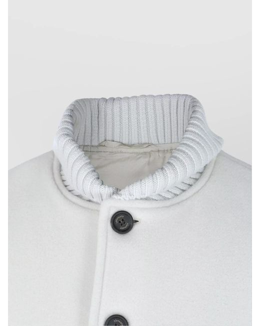 Eleventy White Ribbed Collar Jacket Front Pockets for men