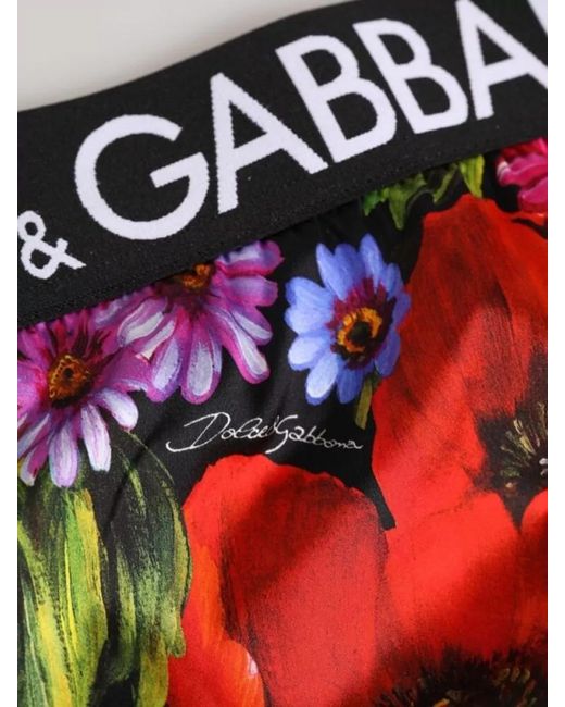 Dolce & Gabbana Red Floral Print High Rise Bikini Briefs