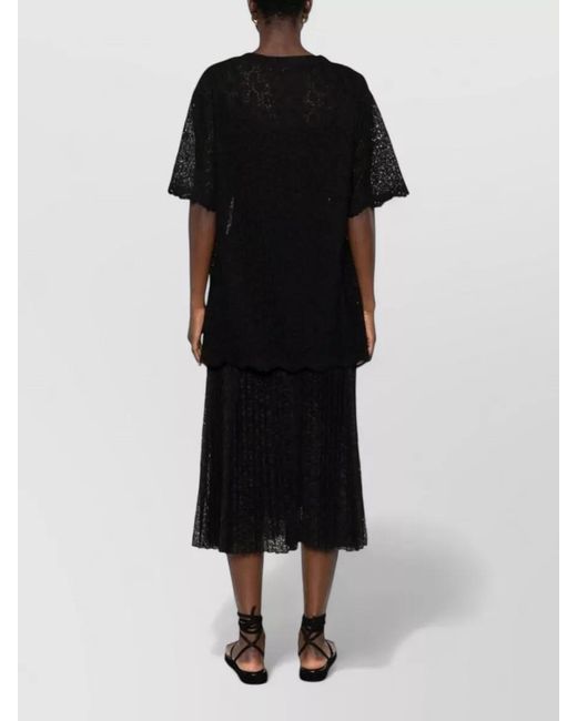 Ermanno Scervino Black Embroidered Short-Sleeve Blouse