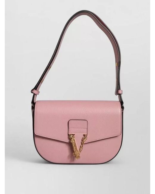 Versace Pink Grainy Calf Leather Logo Crossbody Shoulder Bag