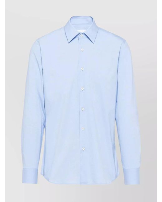 Prada Blue Button-Down Collar Poplin Shirt With Cuffed Sleeves for men