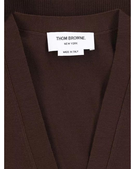 Thom Browne Brown V Neck Jacket Long Sleeves Striped Detail