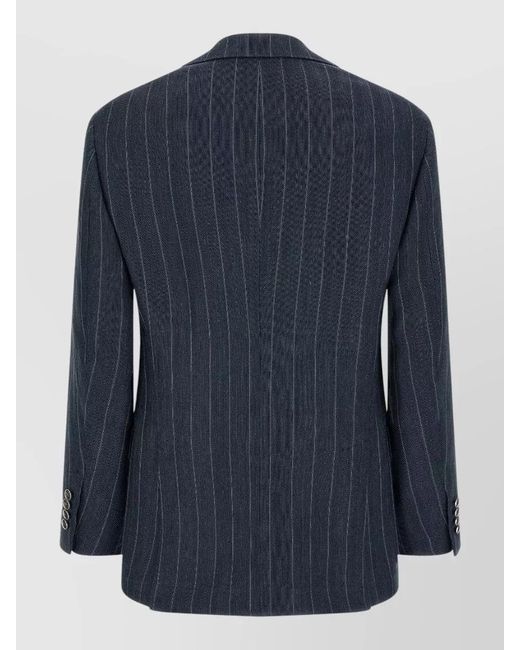 Brunello Cucinelli Blue Tailor Blazer Notch Lapel Button Cuffs for men