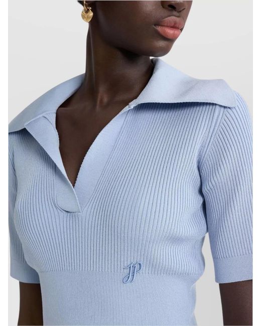 Patou Blue V-Neck Short-Sleeve Polo Shirt