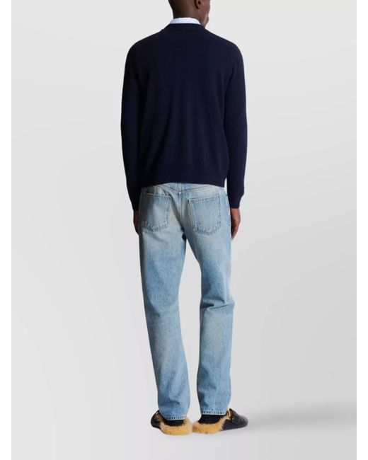 Balmain Blue Cashmere Virgin Wool Crewneck Sweater for men