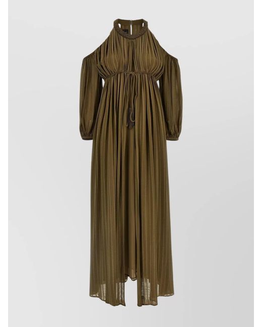 Pinko Green Striped Georgette Midi Dress
