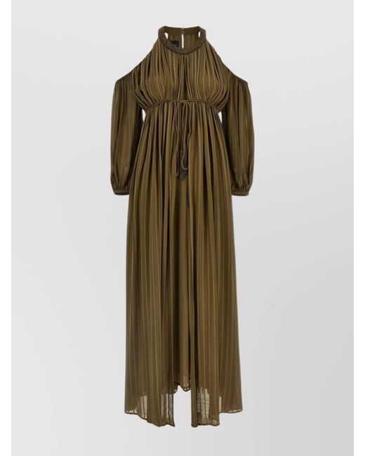 Pinko Green Shoulder Cutout Long Sleeve Pleated Sheer Dress