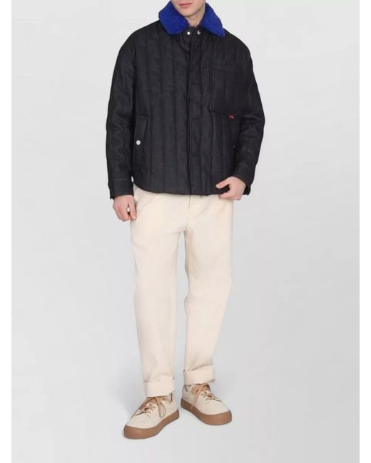 Sunnei Blue Jacket Faux Fur Collar Quilted Pockets