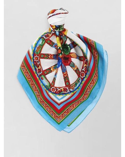 Dolce & Gabbana Blue Carretto Scarf Bold Border Square Shape