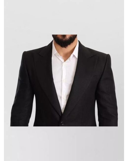 Dolce & Gabbana Black Linen Slim Fit Blazer Jacket for men