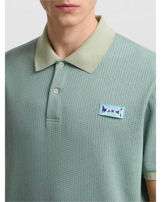 Marni Green Jacquard Knit Polo Shirt Short Sleeves for men
