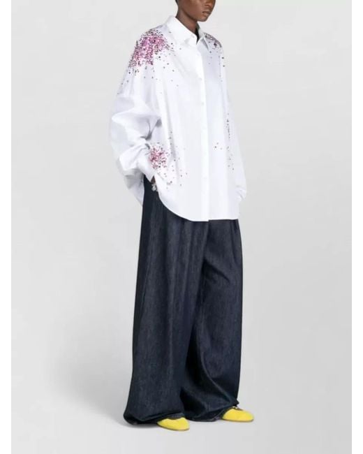 Dries Van Noten White Casia Cotton Shirt Printed Detail